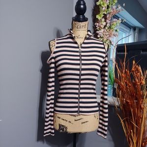 Striped Cutout Arm Knit Tee